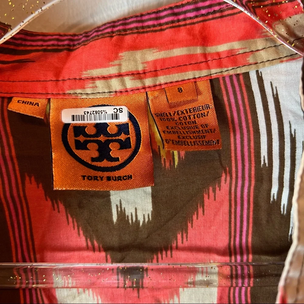 Tory Burch Boho Sequins Embellished Tunic ikat  top orange/ brown size 8